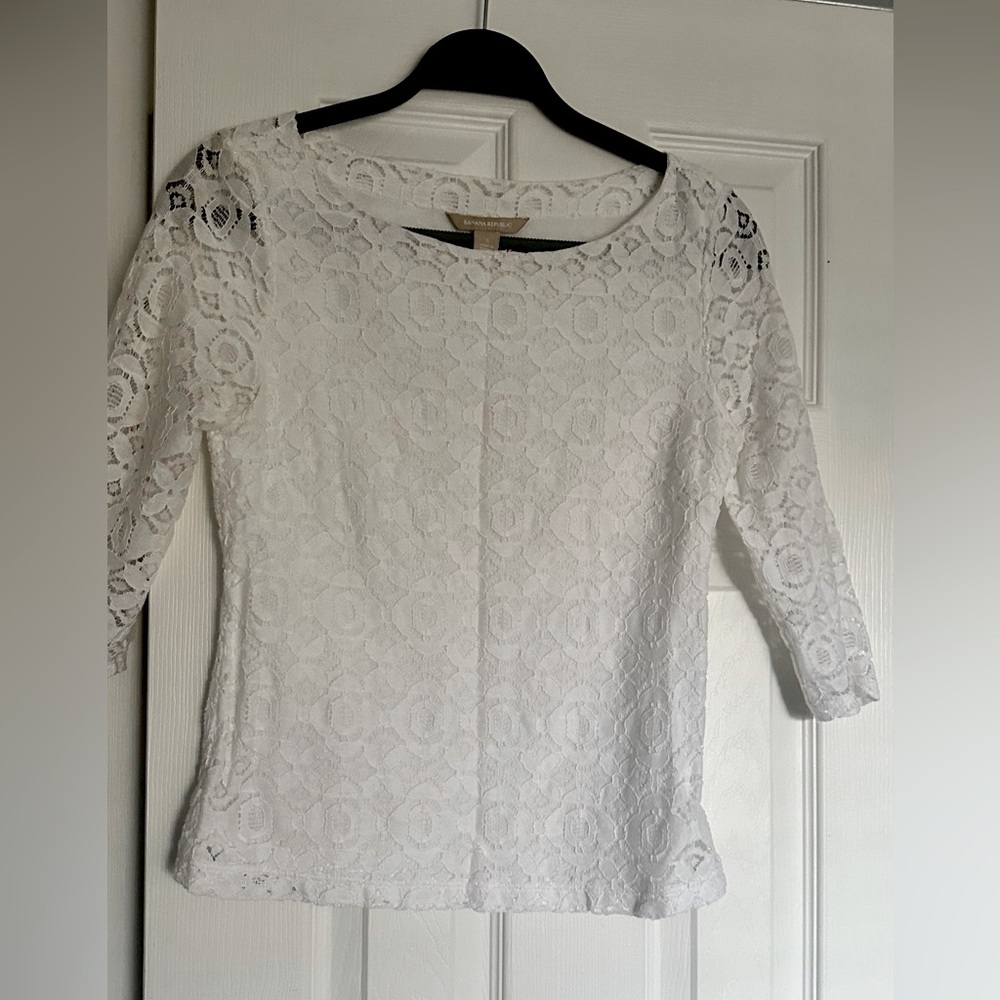 Banana republic 
White Long sleeve  lace blouse